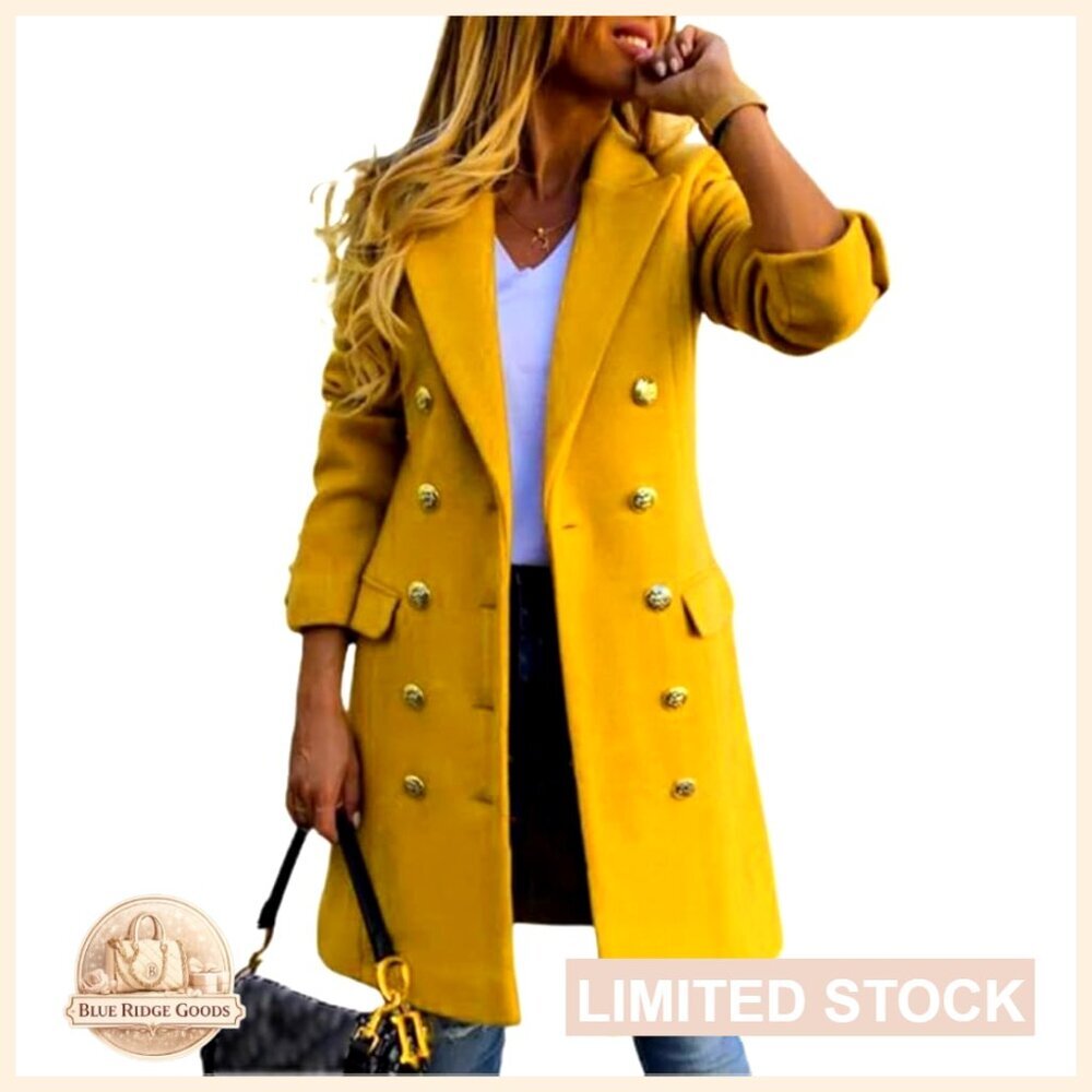 Slim Fit Wool Peacoat Double Breasted Notched Lapel Classic Elegant Midi Coat